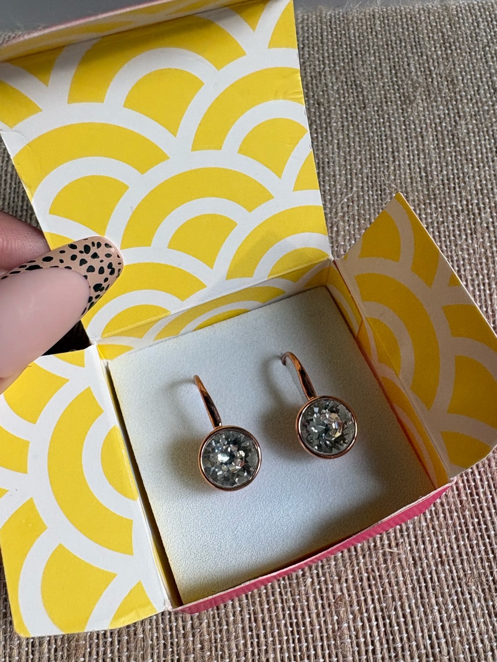 Origami Owl Rose Gold with Clear Crystal Lever Back Earrings